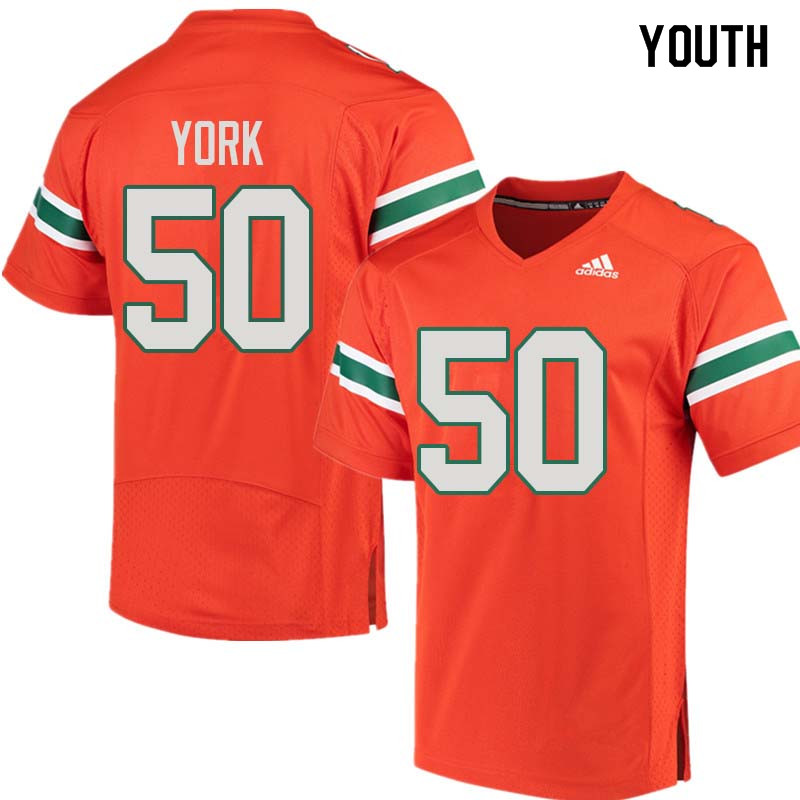 Youth Miami Hurricanes #50 Sam York College Football Jerseys Sale-Orange - Click Image to Close